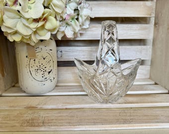 Vintage Bohemian Cut Crystal Basket With Diamond Cut Pattern
