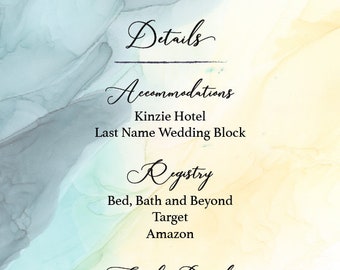 Printable Custom Pink Yellow Navy Contemporary Wedding Event Detail Enclosure Card