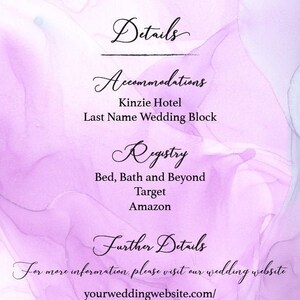 Printable Custom Purple Wedding Event Detail Enclosure Card