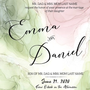 Printable Custom Blush & Sage Contemporary Wedding Event Suite Invitations
