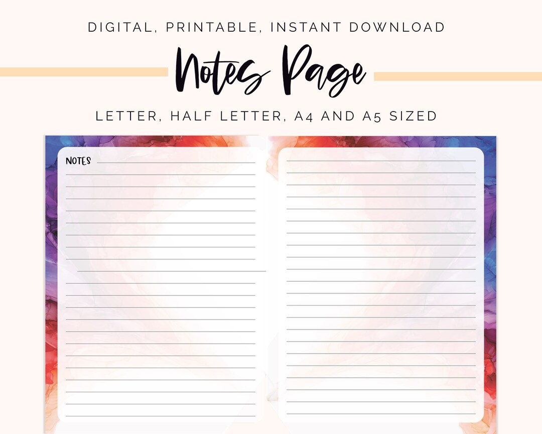 Digital & Printable Note Paper, Colorful Paper, Lined Note Pad Paper