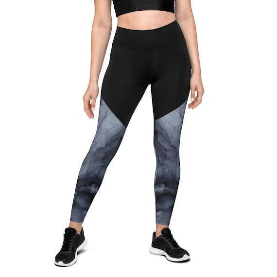 Dark Gray Ripple Sports Compression Leggings, Marble Abstract Pattern Gym  Wear -  Canada