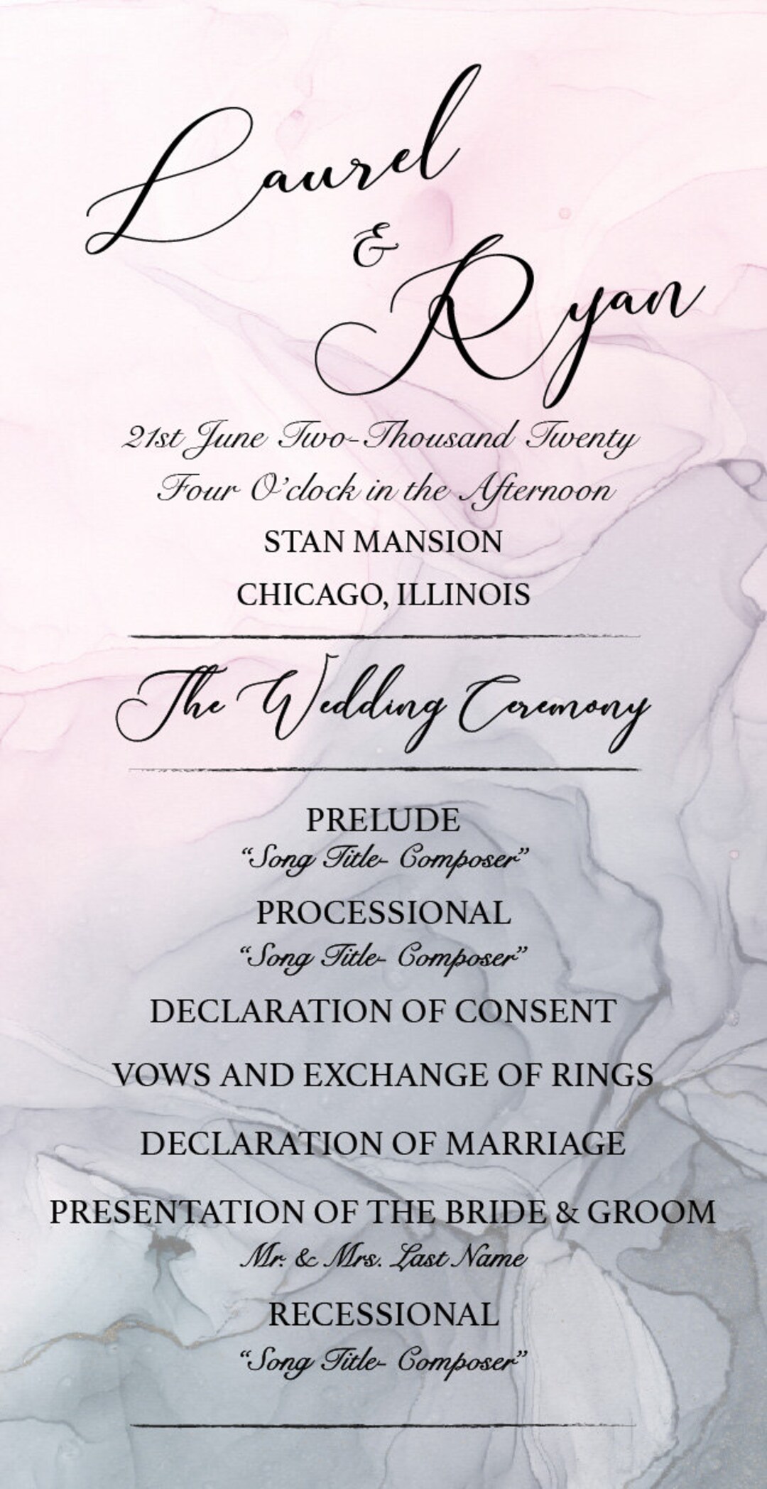 Printable Custom Blush and Gray Contemporary Wedding Event Programs - Etsy
