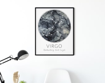 Virgo Zodiac Constellation Moon Astrology Wall Art UNFRAMED Print - Star Sign Print, Astrology Boho Wall Decor