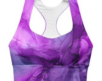Sutiã esportivo Purple Power Longline, desgaste de ginástica com padrão abstrato de mármore
