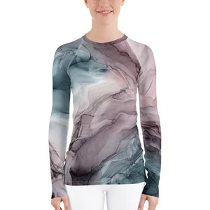 Koszulka Rash Guard dla kobiet Mauve & Blue, UPF 50+ SUN PROTECTION, Koszulka wędkarska, Strój kąpielowy, Koszulki sportowe, Koszulka sportowa, Koszulka z długim rękawem
