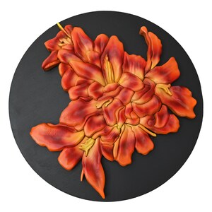 Oranje lelies houten muur kunst, decor van het huis, houten bloemen, figuurzaag, houtbewerking, origineel schilderij, 3D-textuur sculptuur kunst, bloemen,