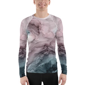 Mauve & Blue Men&#39;s Rash Guard, UPF 50+ SUN PROTECTION Shirt, Fishing Shirt, Swimwear, Performance Shirts, Athletic Shirt, Long Sleeve Tee