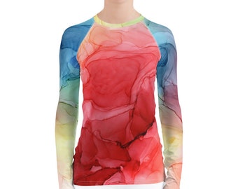 Rainbow Pop Women's Rash Guard, UPF 50+ SUN PROTECTION Shirt, Fishing Shirt, Swimwear, Performance Shirts, Athletic Shirt, Long Sleeve Tee