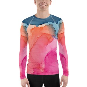 Tropical Bliss Men&#39;s Rash Guard, UPF 50+ SUN PROTECTION Shirt, Fishing Shirt, Swimwear, Performance Shirts, Athletic Shirt, Long Sleeve Tee
