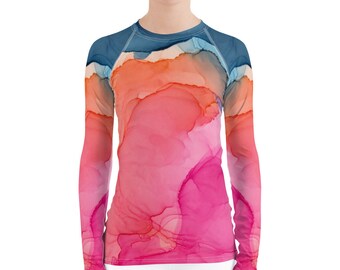 Tropical Bliss Women's Rash Guard, UPF 50+ SUN PROTECTION Shirt, Fishing Shirt, Swimwear, Performance Shirts, Athletic Shirt, Long Sleeve