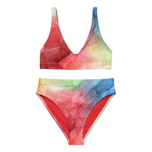 Bikini a vita alta Rainbow Pop, costume da bagno sportivo, bikini estivo, vacanza al mare, costume da bagno a vita alta, costume da bagno a vita alta,