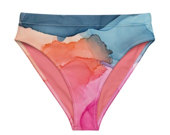 Tropical Bliss High Waisted Bikini Bottom, summer bikini, ocean vacation, high-rise swimsuit, high-rise bathing suit,
