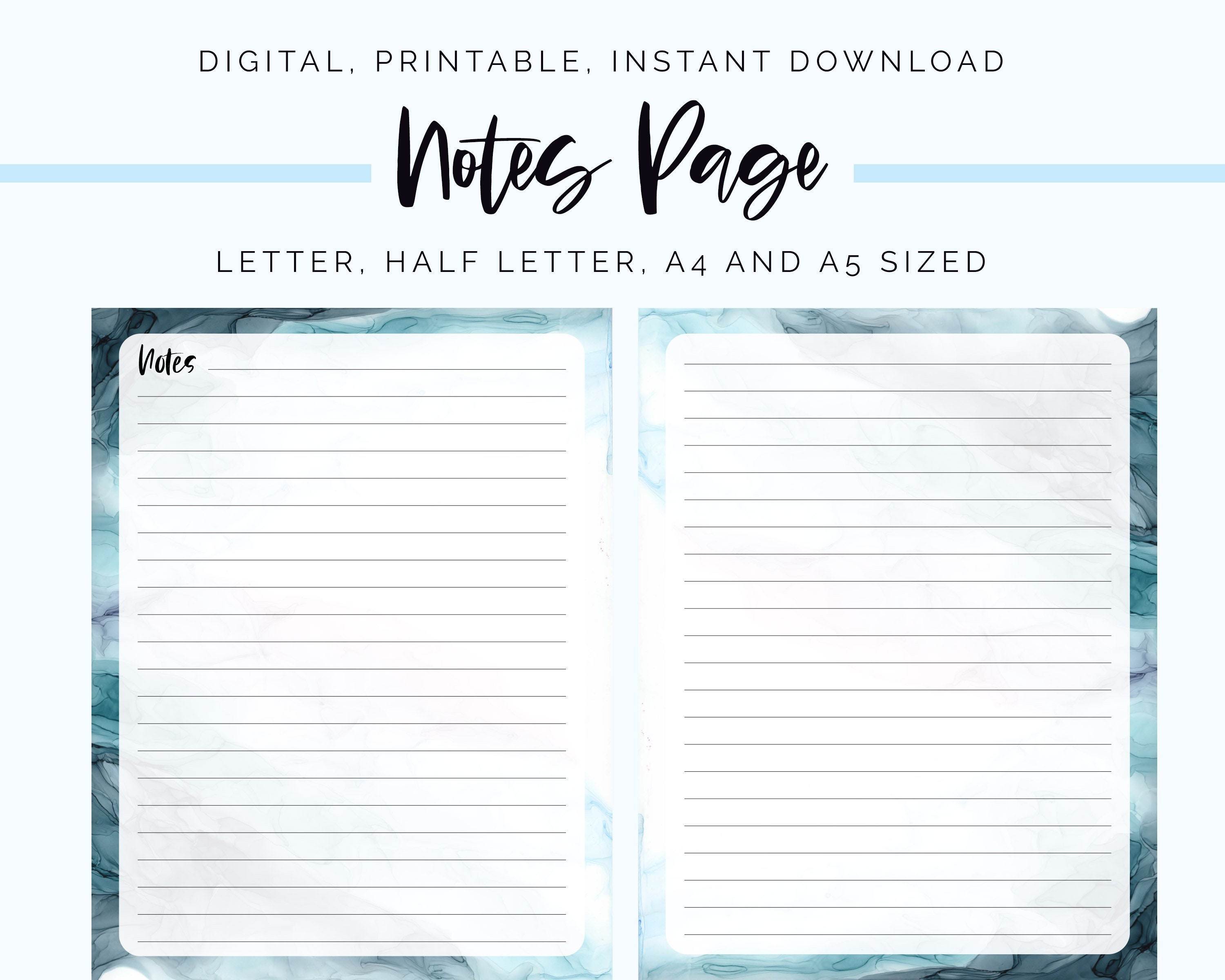 Digital & Printable Note Paper, Beachy Colorful Paper, Lined Note Pad ...