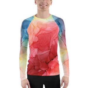 Rainbow Pop Men&#39;s Rash Guard, UPF 50+ SUN PROTECTION Shirt, Fishing Shirt, Swimwear, Performance Shirts, Athletic Shirt, Long Sleeve Tee