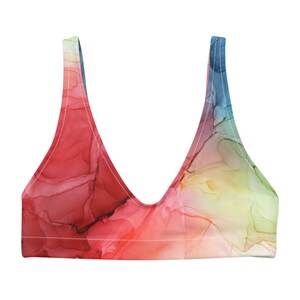Rainbow Pop Bikini Top, summer bikini, ocean vacation, high-rise swimsuit, high-rise bathing suit,