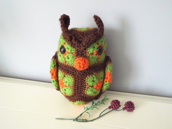 Handmade crochet Owl doll Amigurumi Home Decor Ornament owl Crochet animals Gifts Kids toys Owl stuffed animal Plush toy African flower