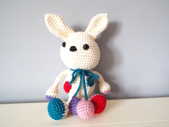 Crochet handmade white bunny rabbit Amigurumi Home decor Kids Baby shower Gift ideas Soft dolls Stuffed bunny rabbit Polka dot Boys Girls