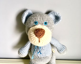 Crochet Teddy Bear Doll Light Blue classic bear Amugurumi Gift ideas Stuffed animal Home decor Baby shower Kids Boys Girls Nursery decor