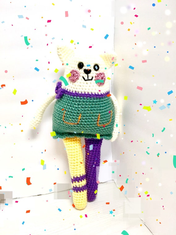 Crochet rag doll kitten Amigurumi kids baby shower gift ideas cute soft knitted doll home and nursery decor