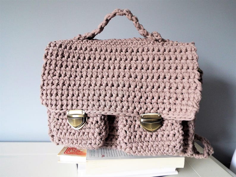 Crochet Messenger Bag With Two Pockets and Locks, Short and Long