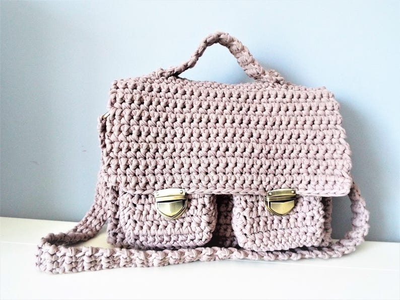 Crochet Messenger Bag With Two Pockets and Locks Short and - Etsy Denmark