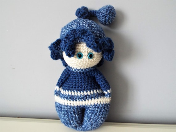Crochet baby doll Amigurumi Baby shower Gift ideas Organic toy Toddler Nursery decoration Blue baby doll Home decor Kids Knitted doll Gifts