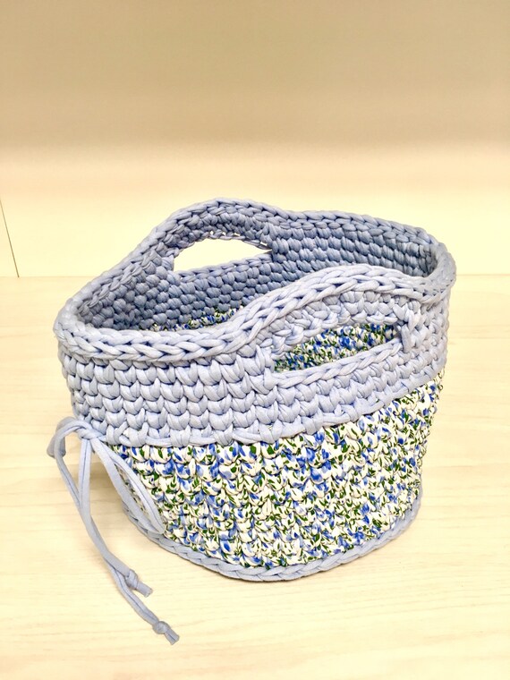 Crochet cotton blue basket home decor interior design kitchen decor gift idea