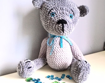 Soft gray crochet Teddy Bear Amigurumi Bear 21" tall Unique gift