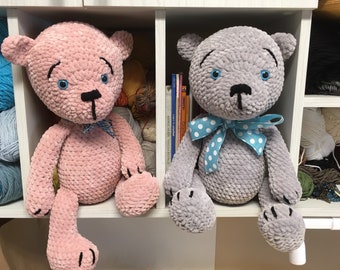 Crochet Teddy Bear Amigurumi Cozy doux fait à la main Ours en peluche Rose et Gris