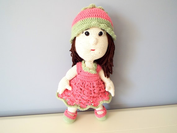 Crochet pink doll Kids Toys Baby shower Home decor Knitted doll Girls gift ideas Amigurumi Collectible art Cute doll Soft toy Pink hat doll
