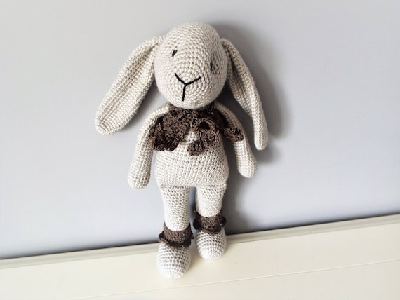 Knitted Bunny Doll Soft Stuffed Animal toys for Girls Grey White Brown Rabbit