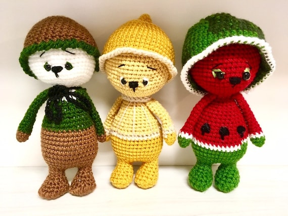 Crochet fruit bears kiwi lemon watermelon unique baby shower gift ideas amigurumi bear cute toy home decoration kids room nursery decor