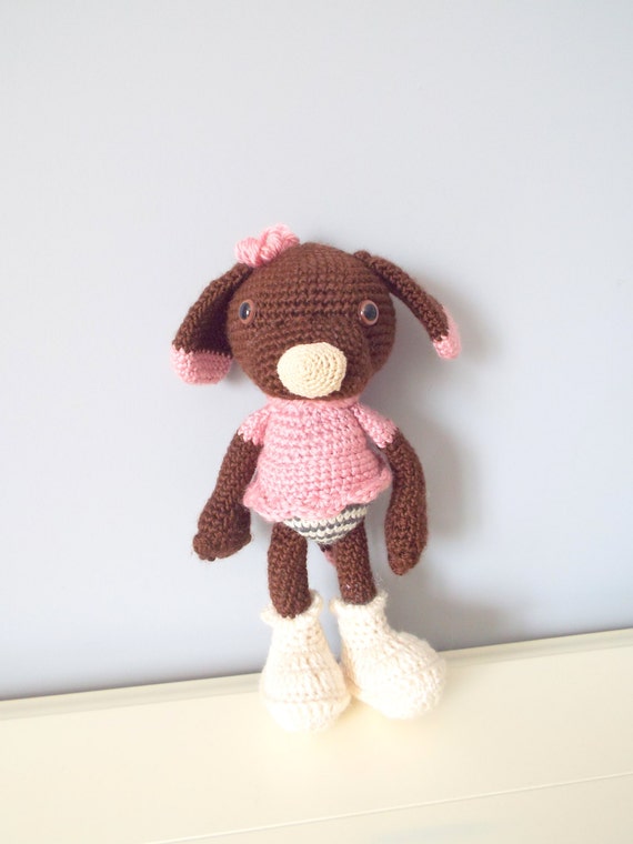 Handmade crochet Puppy dog doll Crochet pet Soft toys Animal toy Gift for girl Amigurumi Collectible keepsake Stuffed puppy dog Home decor