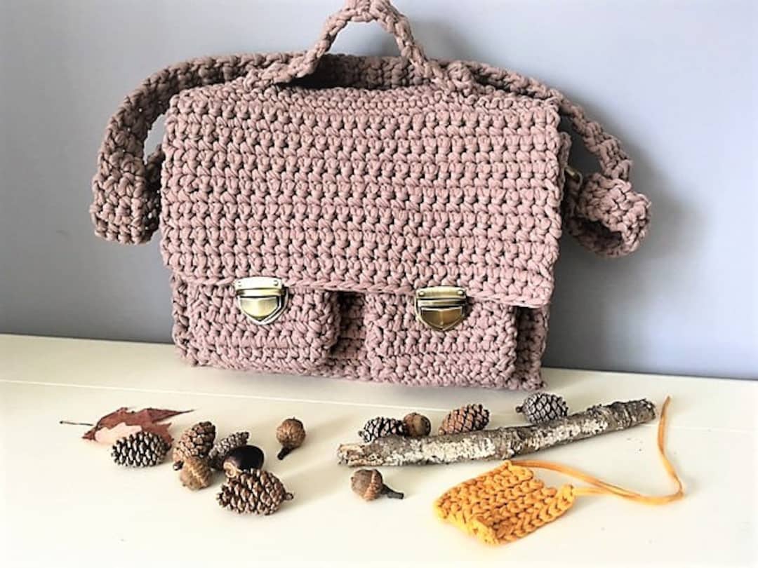 Crochet Messenger Bag With Two Pockets and Locks Short and Long Handles Gift for Her Gift Ideas Decoration Unique Handbag School Accessory Etsy