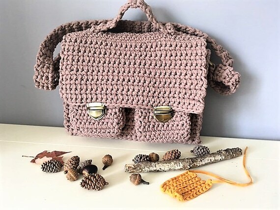 Crochet Messenger Bag With Two Pockets and Locks Short and 