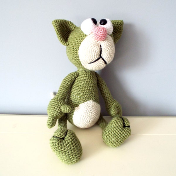 Crochet cat Amigurumi Green hand knitted cat Gift ideas for Kids Baby shower Home decor Stuffed cat Boys Girls plush animal Dolls Handmade