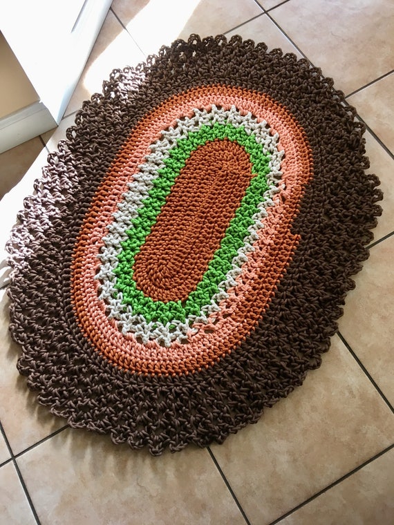 Crochet handmade cotton area rug home decoration gifts for home brown green orange shadows Home decoration floor decor cotton carpet gifts