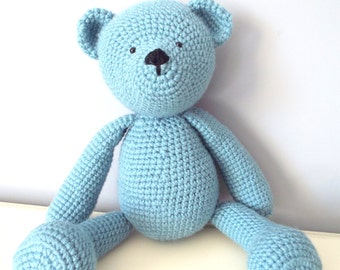 Crochet Teddy Bear Dolls Handmade Amigurumi Home decor Kids toys Stuffed animal Baby shower Gift ideas Boys Collectible blueTeddy Bear  Gift