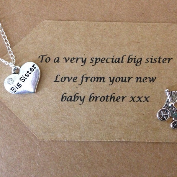 Big sister gift from the new arrival. Baby girl, baby boy or the new baby. Includes rustic message tag which can be personalised!