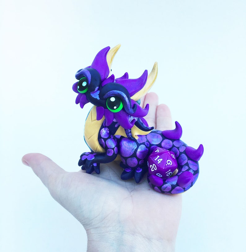Polymer Clay Dice Dragon sculpture Black Light Gold and Etsy