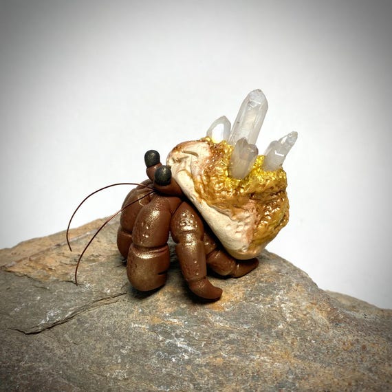 Crystal Hermit Crab Sculpture | Polymer Clay Hermit Crab | Crab Figurine | Crystal Crab