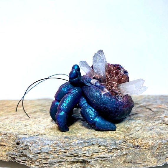 Crystal Hermit Crab Sculpture | Polymer Clay Hermit Crab | Crab Figurine | Crystal Crab