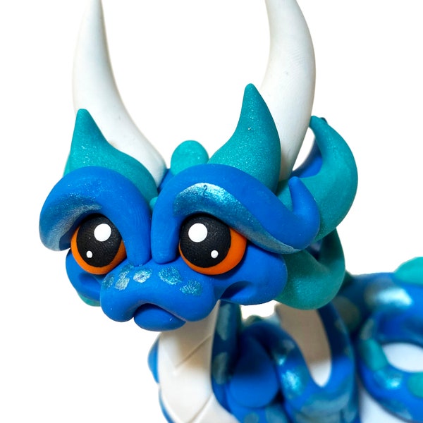 Lantis | Polymer Clay Dice Holder Dragon | Turquoise, White, and Teal Pearl Dragonling | Water Dragon Figurine | Blue Dragon