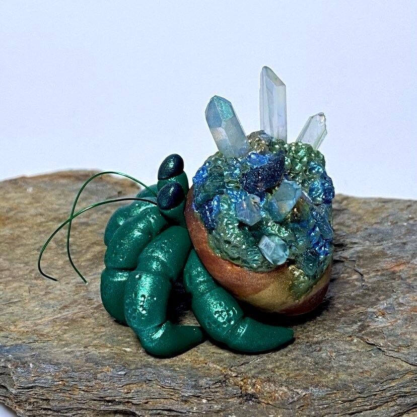 Crystal Hermit Crab Sculpture Polymer Clay Hermit Crab Crab Figurine Crystal Crab