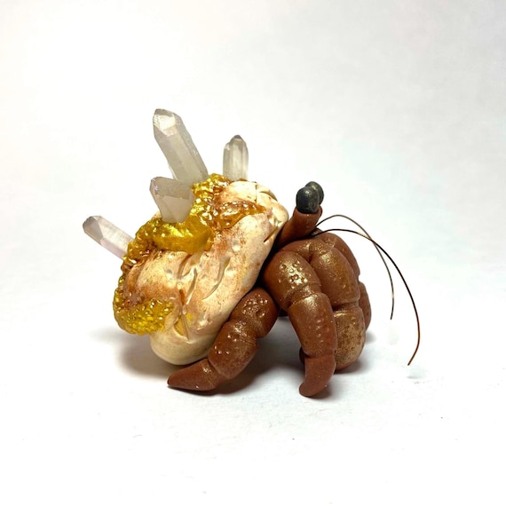 Crystal Hermit Crab Sculpture | Polymer Clay Hermit Crab | Crab Figurine | Crystal Crab