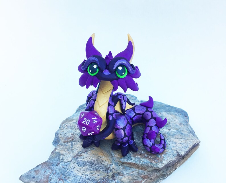 Polymer Clay Dice Dragon sculpture Black Light Gold and Etsy