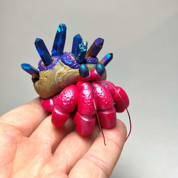 Crystal Hermit Crab Sculpture | Polymer Clay Hermit Crab | Crab Figurine | Crystal Crab