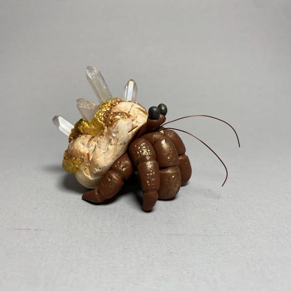 Crystal Hermit Crab Sculpture | Polymer Clay Hermit Crab | Crab Figurine | Crystal Crab