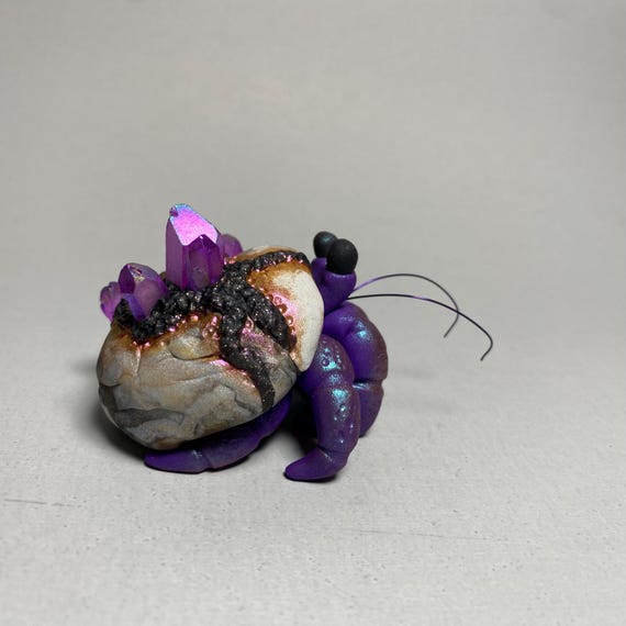 Crystal Hermit Crab Sculpture | Polymer Clay Hermit Crab | Crab Figurine | Crystal Crab
